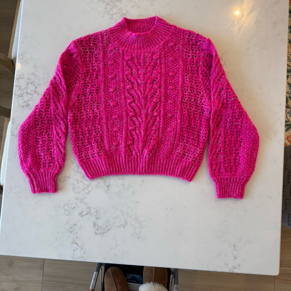 Heartloom Hot Pink Cable Knit Turtleneck Sweater